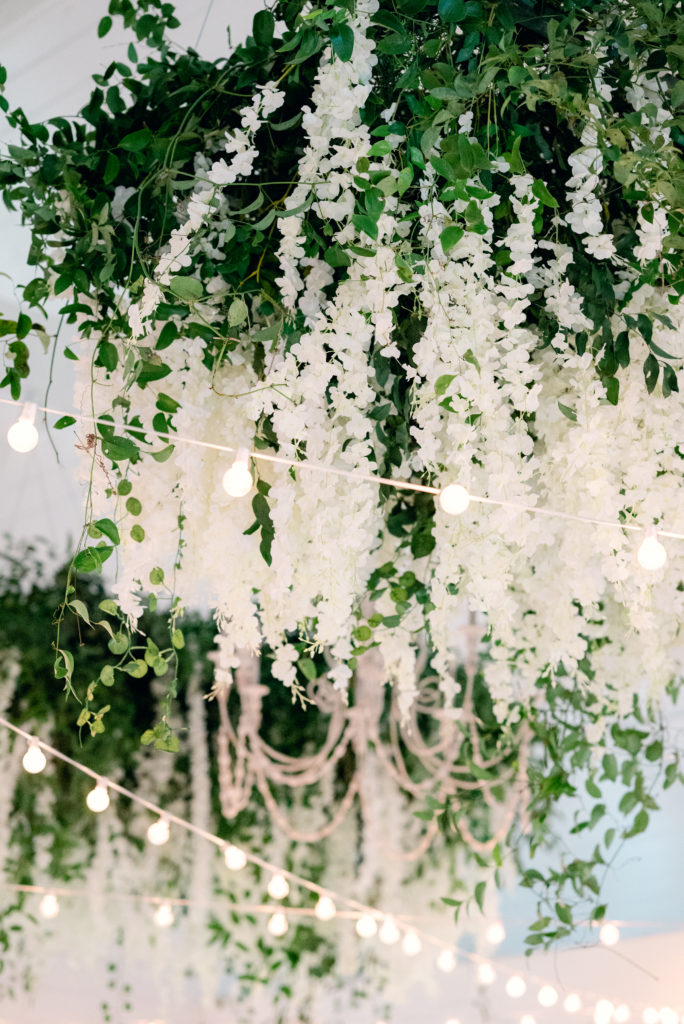hanging floral instal at the rosemary barn